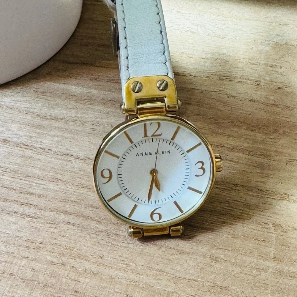 Anne Klein Gold‎ & White Leather Strap Watch 10/9168WTWT